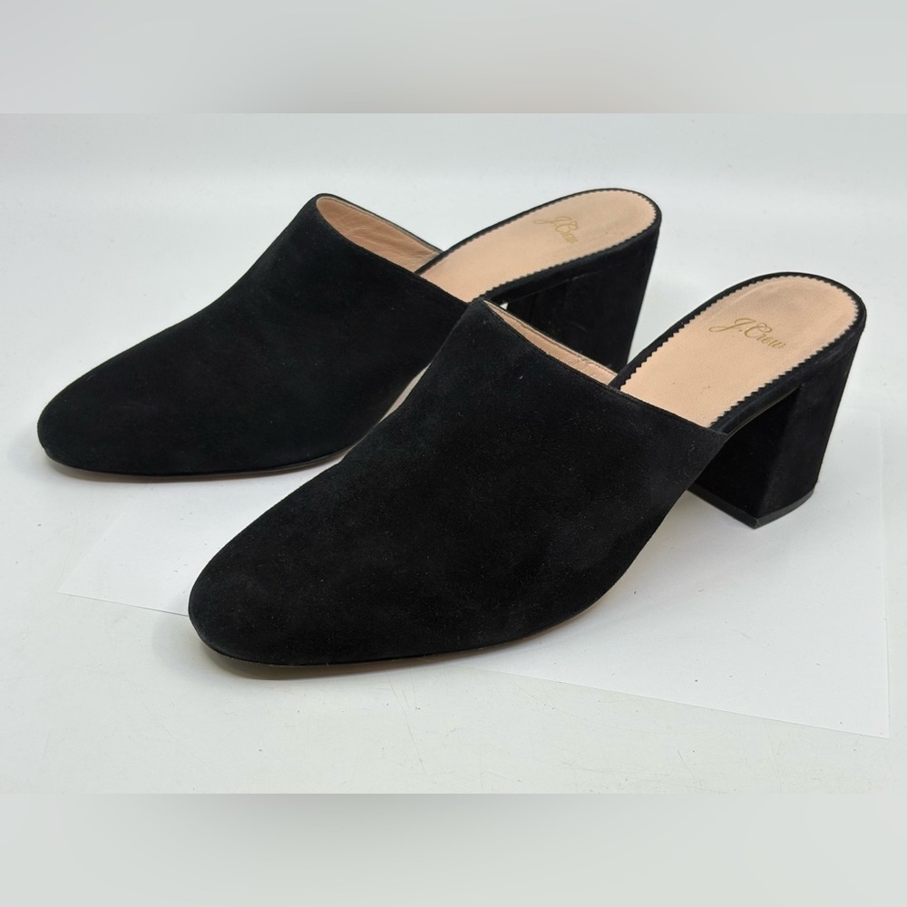 J. Crew Mules Black Suede Leather Slide Block Heels Size 10.5 3” heels - Picture 7 of 9